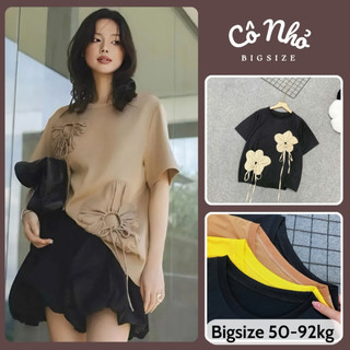  Áo Thun Nữ Bigsize Form Rộng Cổ Tròn Phối Hoa Dễ Thương Vải Thun Cotton Mềm Mịn  A292 