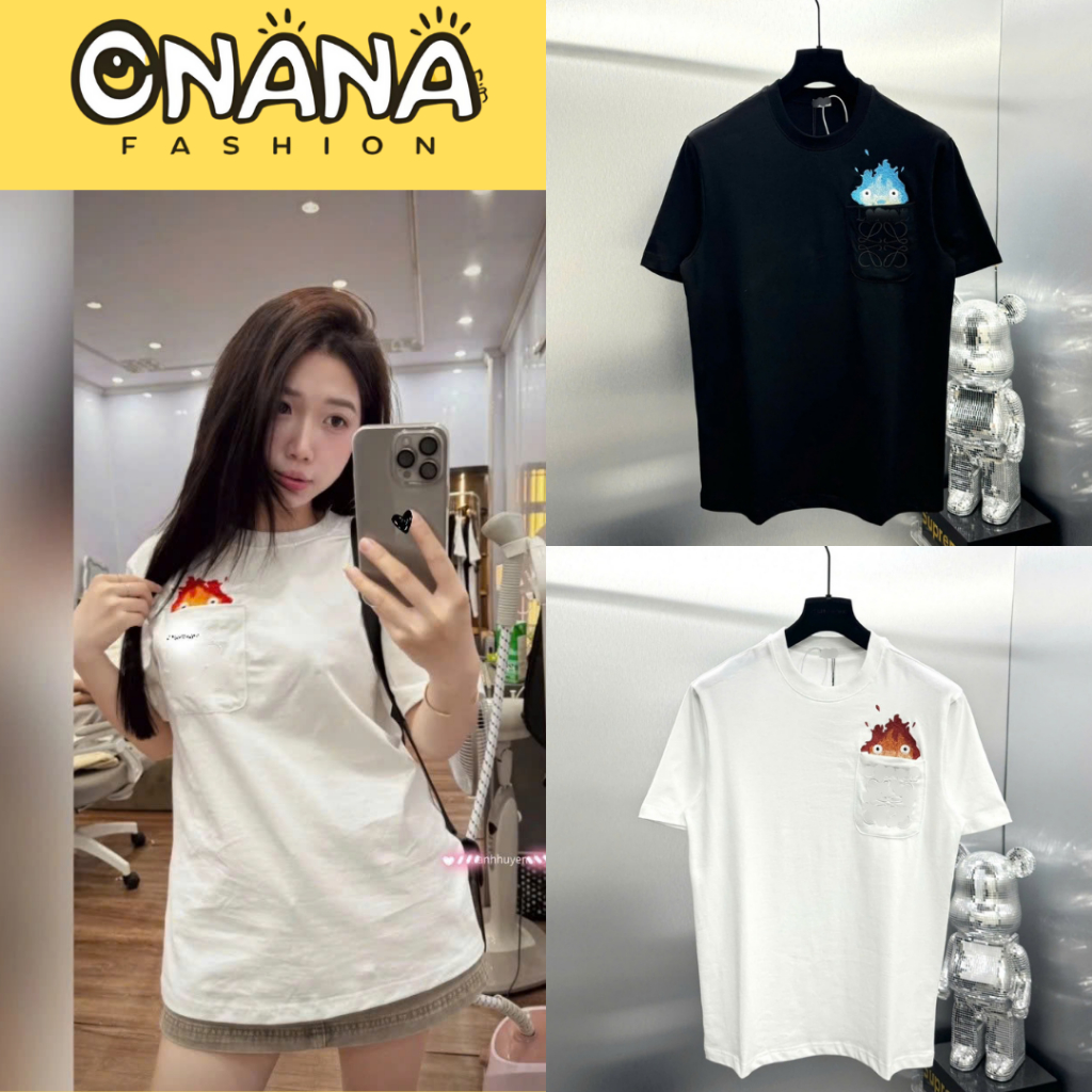Áo phông nữ Noe Que unisex cổ tròn cotton thoáng mát form rộng thêu hình lửa nước phong cách streetw