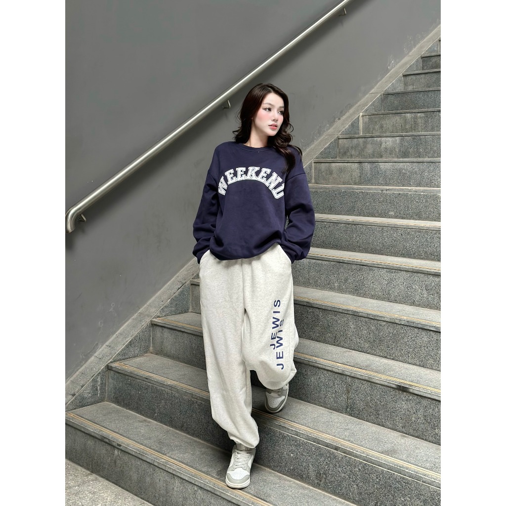 Set Nỉ WEEKEND Jewis Áo Sweater Mix Jogeer Form Rộng Phong Cách Năng Động Cá Tính - J612