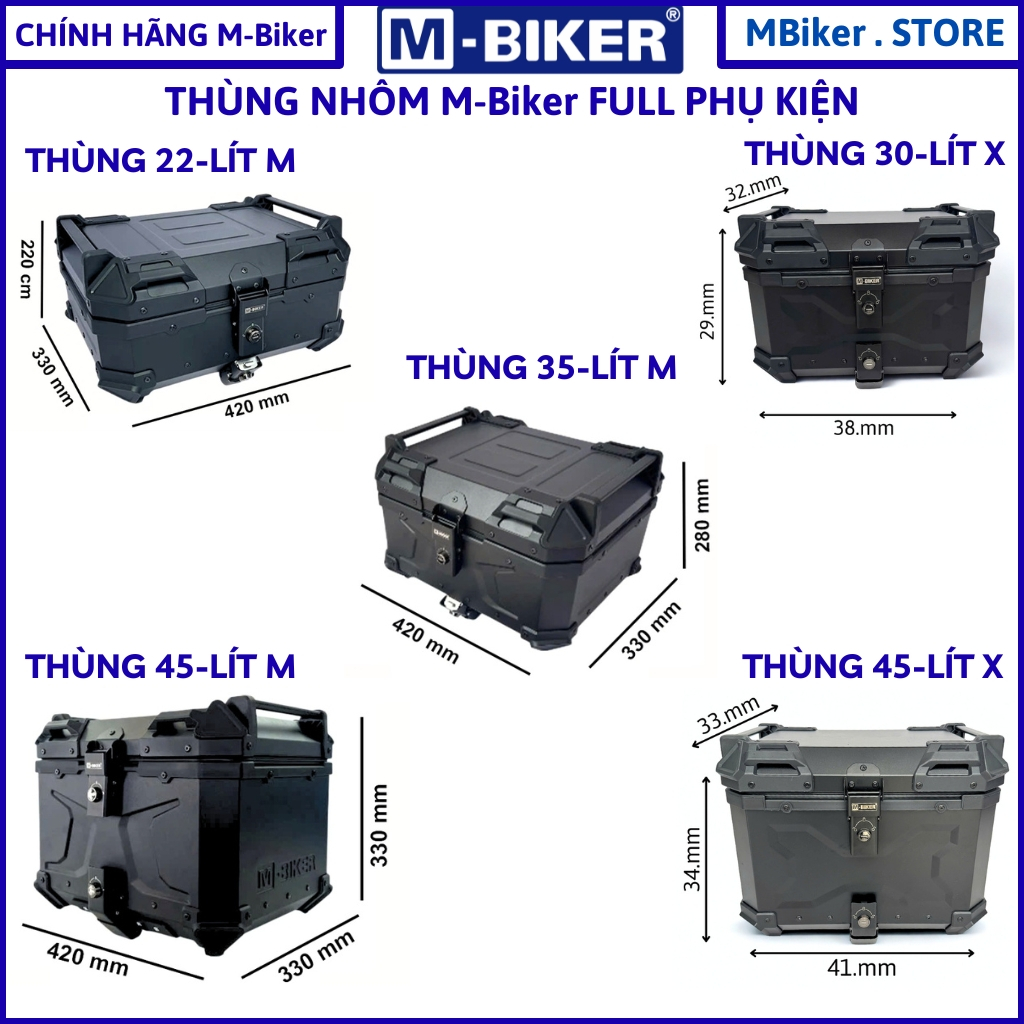 Thùng nhôm MBiker, thùng nhôm xe, thùng nhôm gắn baga xe máy, chính hãng mbiker