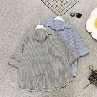  Áo Sơ Mi Bigsize Nữ Kẻ Sọc Tay Dài Basic Vạt Bầu Phom Rộng Tôn Dáng Vải Linen Bigsize Cô Nhỏ- A194 