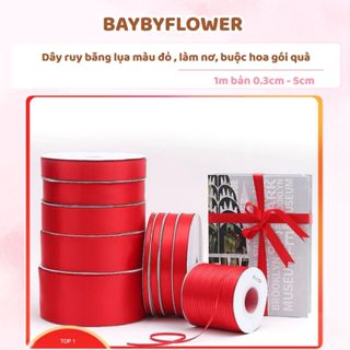  Dây ruy băng lụa màu đỏ Hà Trang dây ruy băng làm nơ lẻ 1m bản 0.3cm - 5cm buộc hoa bó quà 