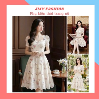 DS6037 Váy kem cổ tim hoa nhí tay bồng nữ tính [Dolce Viva Colection (DVC/ACC)]