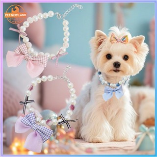  Vòng cổ thú cưng phong cách công chúa vòng cổ nơ ngọc trai cho chó và mèo dùng trang trí chụp ảnh thú cưng 