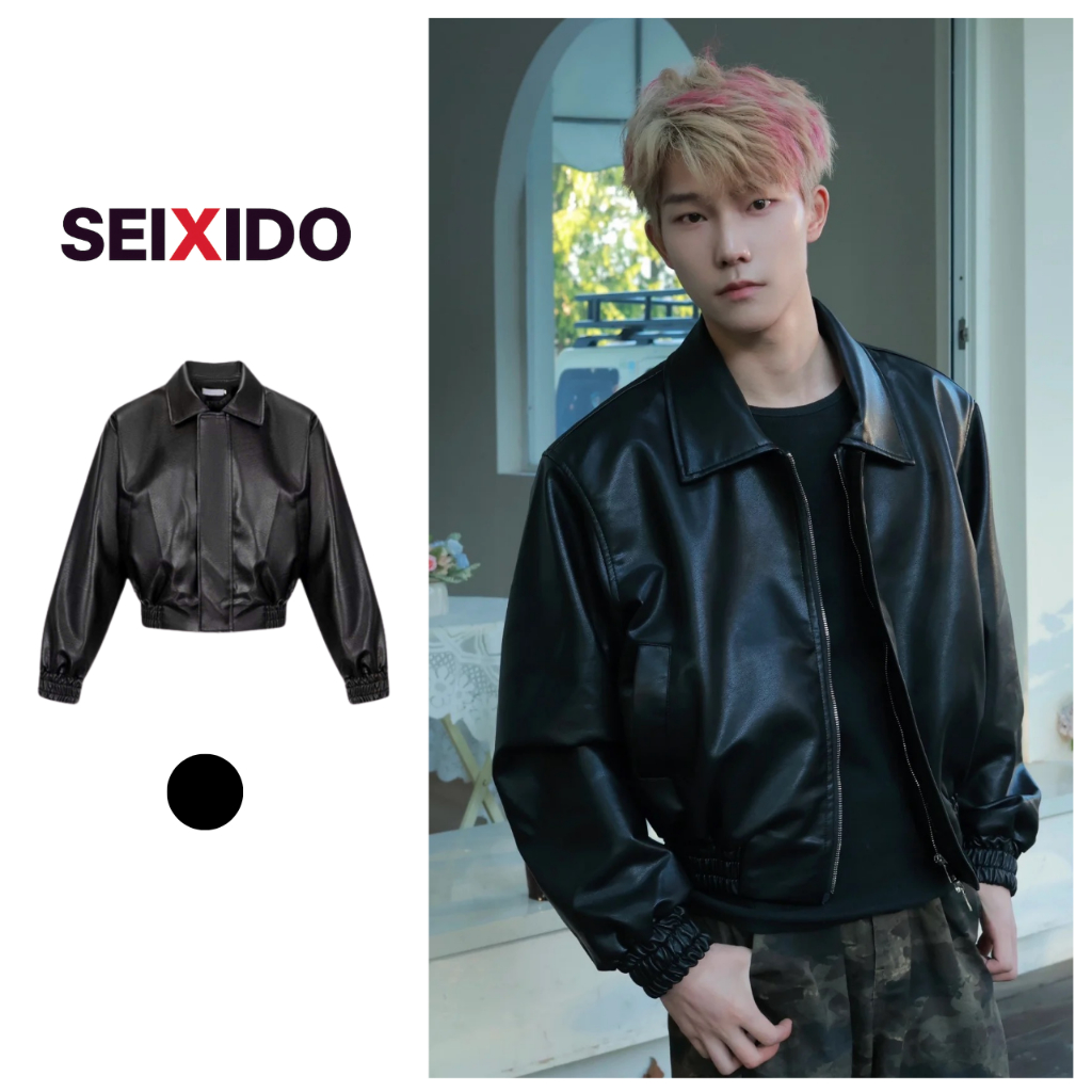 Áo khoác da nam boxy Seixido áo da bomber croptop bo chun chất liệu PU mềm mịn Leather jacket hack c