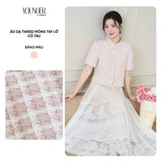  Áo khoác dạ tweed CARDINA  tay lỡ cổ tàu 5YAKC11 