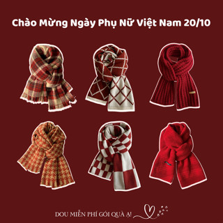 Khăn Len Unisex, Khăn Cashmere Dệt Kim Dày Dặn Ấm Áp Tone Đỏ Sang Trọng QUÀ TẶNG 20.10 NGÀY PHỤ NỮ VIỆT NAM - Mã LN00