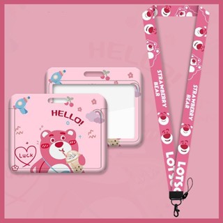 Dây đeo thẻ học sinh, bảng tên dành cho sinh viên  mẫu hoạt hình Gấu dâu  hoạ tiết dễ thương (KT: 110mm)