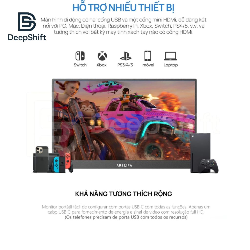 Màn Hình Di Động ARZOPA Z1FC 16.1” | 144Hz | 106% sRGB | Nhôm Hợp Kim | 780g | 2 Type-C + HDMI | BigBuy360 - bigbuy360.vn