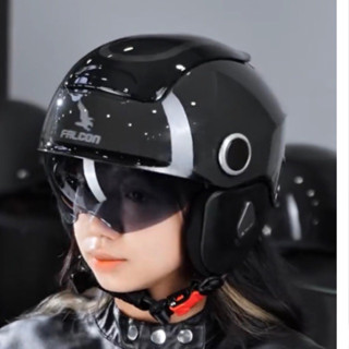 Nón Bảo Hiểm Falcon Bee 3/4 Kính Âm Màu Xám Đen Bóng Đạt Chuẩn Xe Máy - Kèm Bộ lót dự phòng