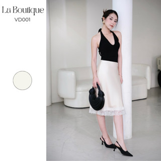  Chân Váy Lụa Lửng Form Suông LA BOUTIQUE Phối Ren Chất Lụa Đanh - VD001-2508LAT 