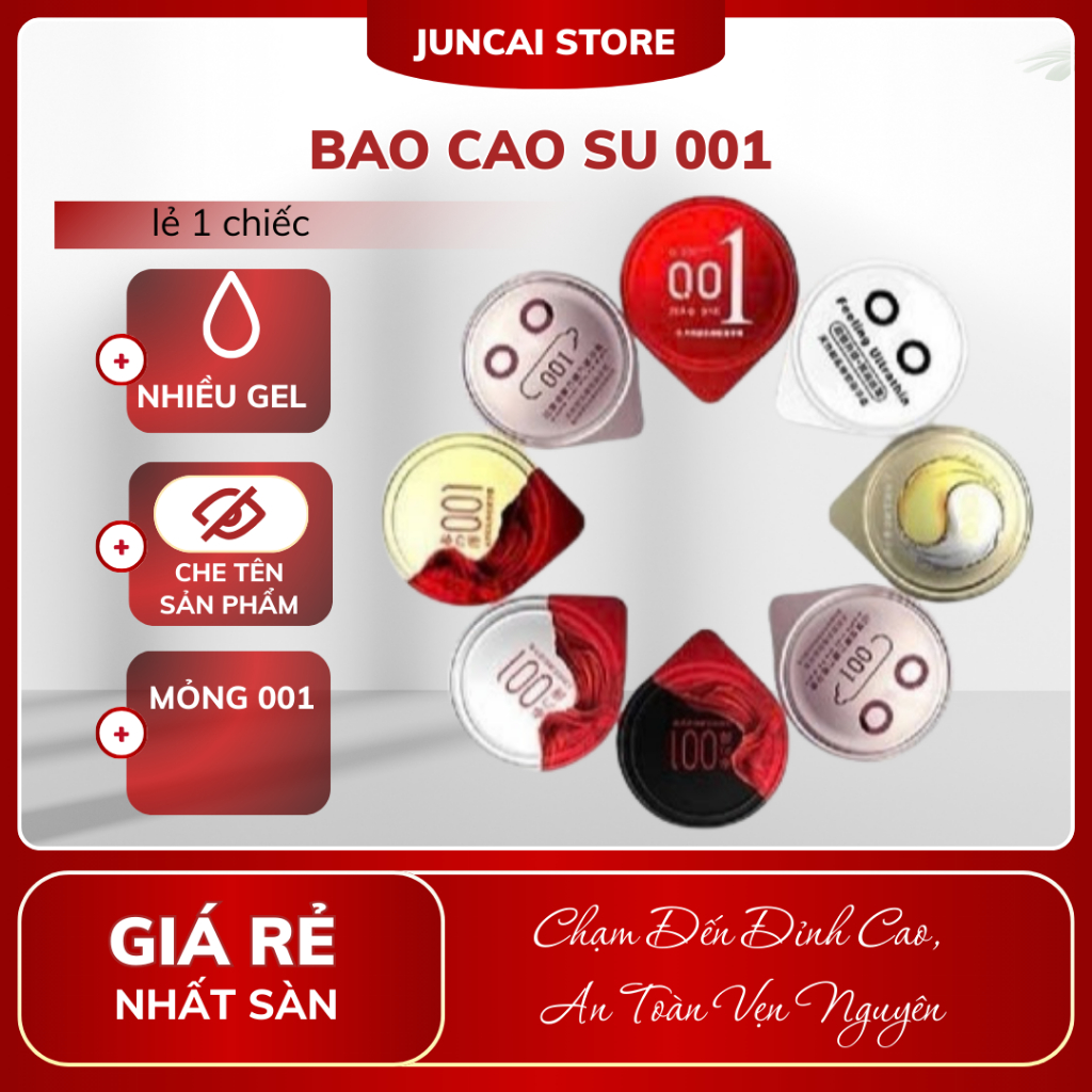Bao cao su 001 lẻ 1 chiếc đủ mẫu JUNCAI & OLO, bcs siêu mỏng có gai, nhiều gel, truyền nhiệt kéo dài