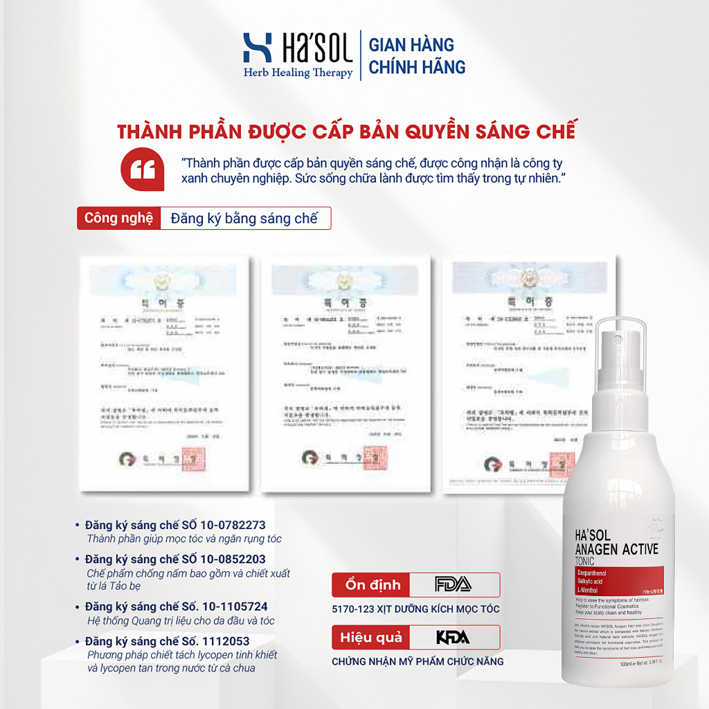 Combo Dầu Gội HASOL Hỗ Trợ Giảm Rụng và Mọc Tóc Ha'sol Anagen Scalp Shampoo 500g + Xịt Ha'sol Anagen Active Tonic100ml | BigBuy360 - bigbuy360.vn