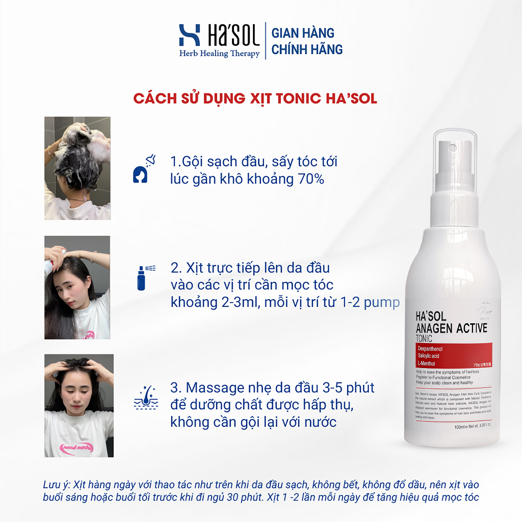 Combo Dầu Gội HASOL Hỗ Trợ Giảm Rụng và Mọc Tóc Ha'sol Anagen Scalp Shampoo 500g + Xịt Ha'sol Anagen Active Tonic100ml | BigBuy360 - bigbuy360.vn