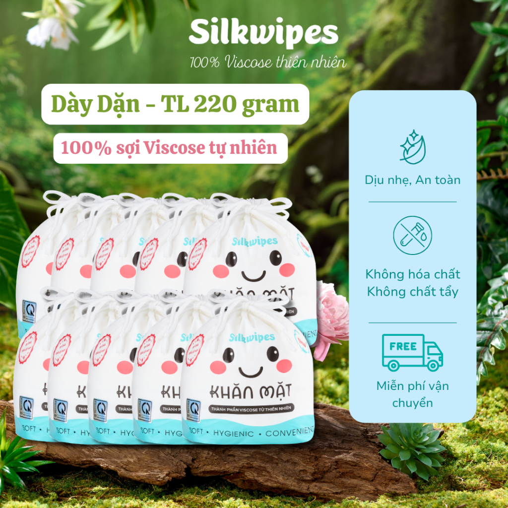   Vải dày LOẠI 1  10 Khăn mặt khô Silkwipes dùng một lần Vicose dùng khô dùng ướt - Mã C10 