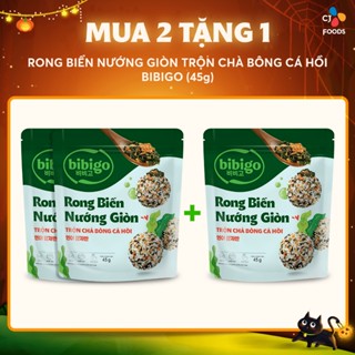 [Mua 2 tặng 1] Combo 2 gói Rong biển nướng giòn rắc cơm trộn cơm Hàn Quốc Bibigo - Vị Nước Tương & Cá Hồi (50g + 45g)