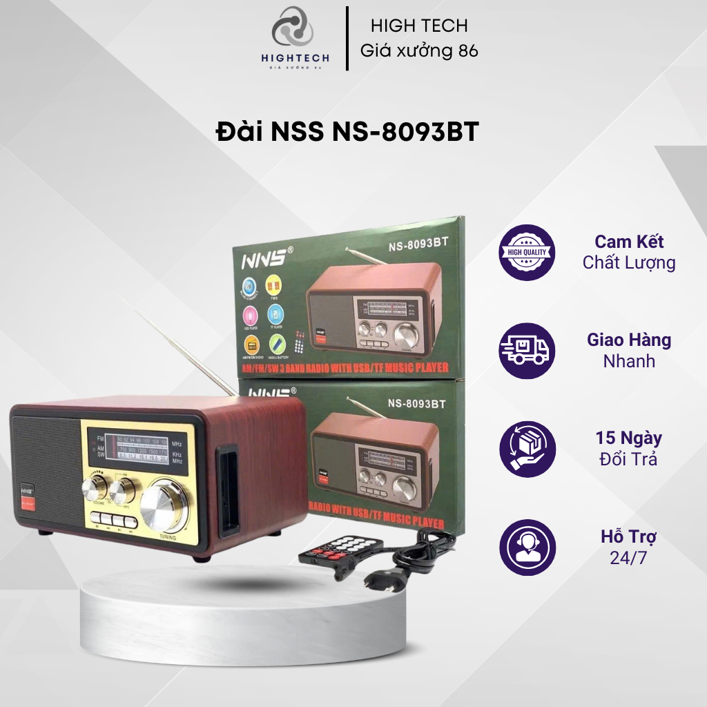 Đài FM Radio NNS NS-8093BT Bluetooth, Bắt Sóng FM/AM/SW USB, TF, Điều Khiển Remote, Pin Sạc 220V