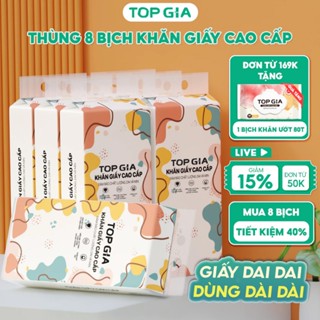 Thùng 8 bịch khăn giấy rút Top Gia treo tường đa sắc 1280 tờ, dập vân 4D, siêu dai và mềm mịn