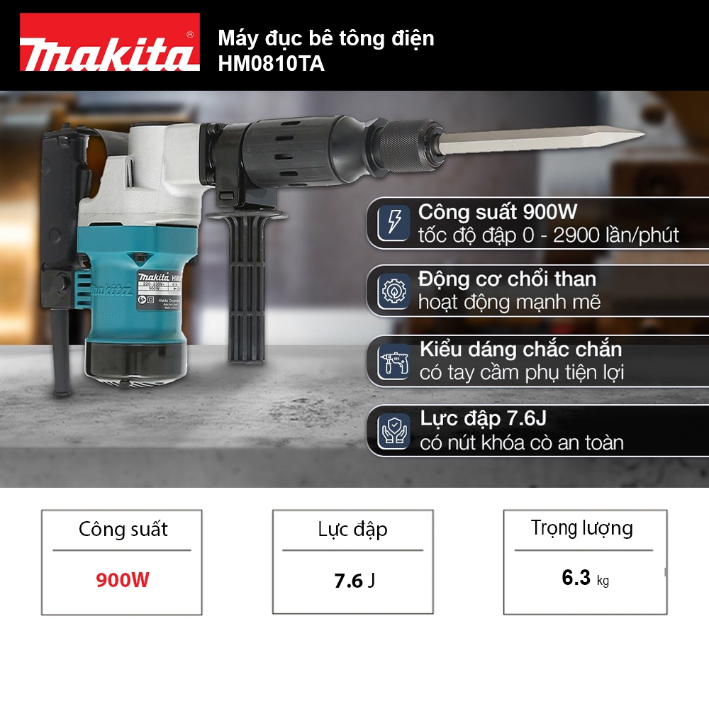 Máy đục bê tông mũi lục giác 17mm Makita HM0810TA (900W) | Makita Việt Nam