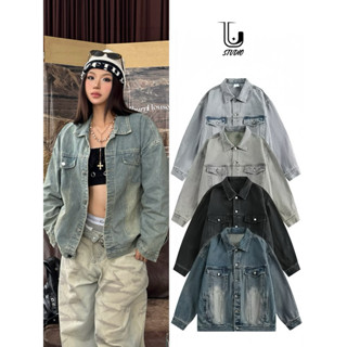 Áo Khoác Jean Denim Wash Nút Cài Basic Form Rộng Unisex Nam Nữ