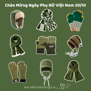 Combo Khăn Len Cashmere Quàng Cổ, Găng Tay Và Mũ Len Unisex Tone Xanh Tươi Mát 20.10 NGÀY PHỤ NỮ VIỆT NAM - Mã TH007