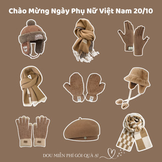 Combo Khăn Len Cashmere Quàng Cổ, Găng Tay Và Mũ Len Unisex Tone Nâu Cổ Điển 20.10 NGÀY PHỤ NỮ VIỆT NAM - Mã TH004