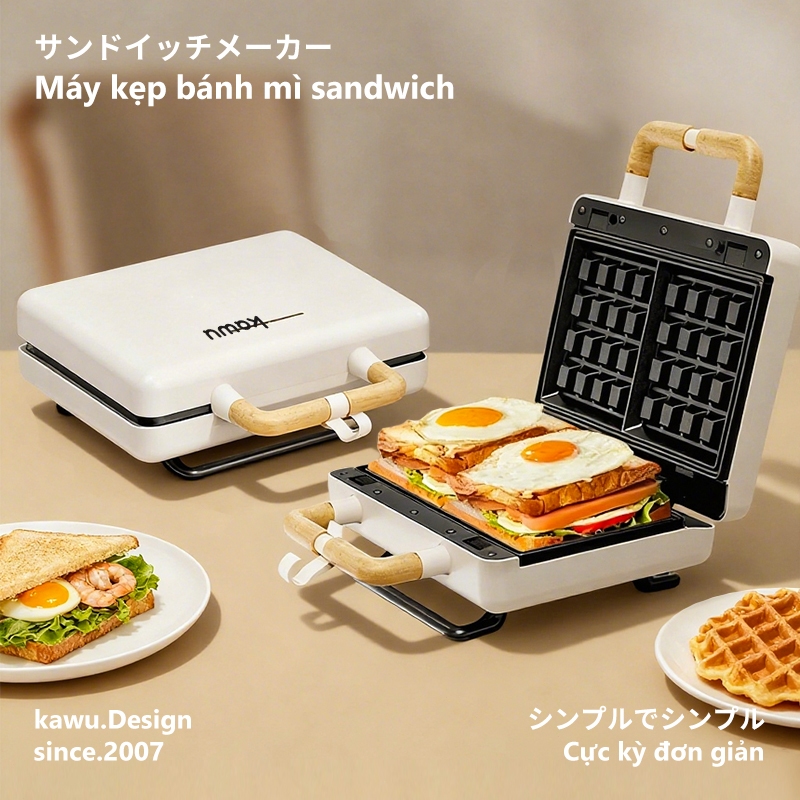 Kawu Máy Kẹp Bánh Mì SandwichNăm 1 Đổi 1 Không dính Dễ vệ sinh 800w Làm Bánh Waffle