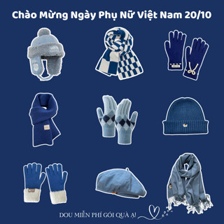Combo Khăn Len Cashmere Quàng Cổ, Găng Tay Và Mũ Len Tone Xanh Dương Tinh Tế 20.10 NGÀY PHỤ NỮ VIỆT NAM - Mã TH006