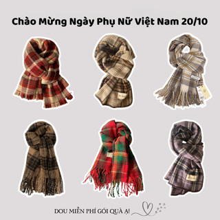 Khăn Len Cashmere Quàng Cổ Unisex Nam Nữ Dày Ấm, Khăn Len Dệt Kim Họa Tiết Sọc 20.10 NGÀY PHỤ NỮ VIỆT NAM - Mã LN07