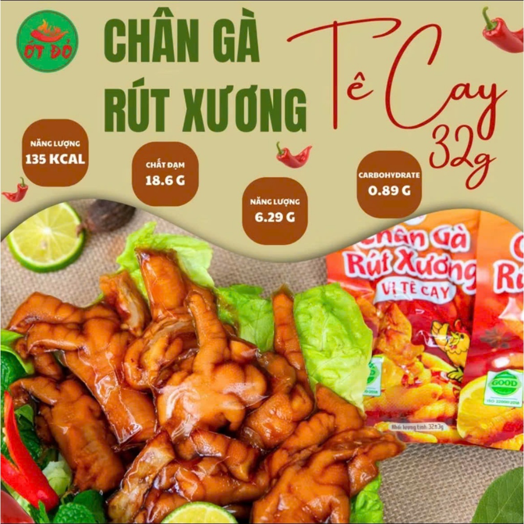 Combo 20 Gói Chân Gà Rút Xương - Chân Gà Tê Cay Ớt Đỏ - Chân Gà Ngon