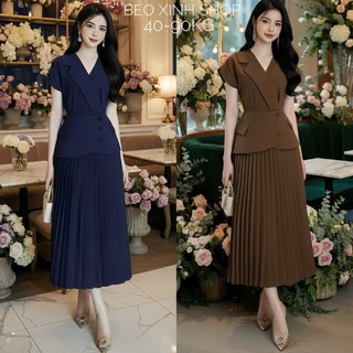  Váy Dự Tiệc Thiết Kế Cổ V Phối Xếp Ly  Vải Tuyết Mưa  Cao Cấp Thanh Lịch Cho Các Nàng Bigsize 40–95kg - A.1597 