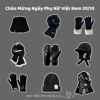 Combo Khăn Len Cashmere Quàng Cổ, Găng Tay Và Mũ Len Unisex Tone Đen Huyền Bí 20.10 NGÀY PHỤ NỮ VIỆT NAM - Mã TH002