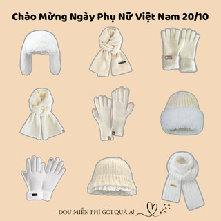 Combo Khăn Len Cashmere Quàng Cổ, Găng Tay Và Mũ Len Tone Trắng Be Nhẹ Nhàng 20.10 NGÀY PHỤ NỮ VIỆT NAM - Mã TH003