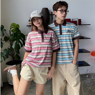   BST 2025  AB HOUSE - Áo Polo sọc thêu A tay ngắn thời trang nam nữ 