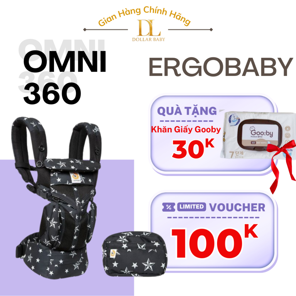 Địu Ergobaby Omni 360 Cool Air Mesh - Lưới Cool Air, 4 Tư Thế, Chuẩn Ihdi - Chính Hãng Mỹ.