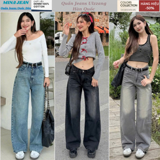 Quần Jean Ống Suông Rộng Nữ MINA JEAN Cạp Cao Ôm Eo Màu RETRO, Quần Bò Dáng Dài Ống Đứng Màu Wash Bụi Cực Hot Trend 2024