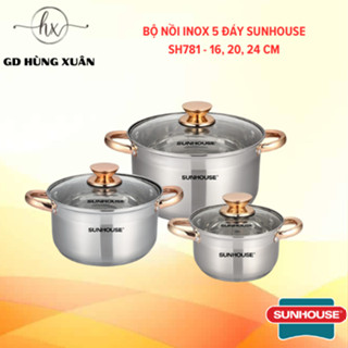 Bộ nồi inox 5 đáy Sunhouse SH781 - chính hãng, sử dụng mọi loại bếp