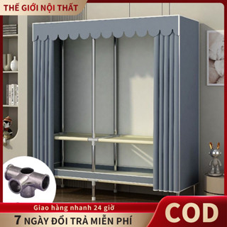 Tủ quần áo vải có khóa kéo ,ống thép dày khung thép chịu lực tốt lắp ráp đơn giản dễ dàng
