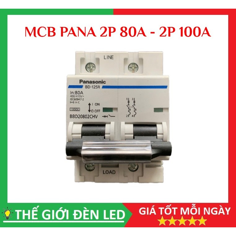 Cầu dao CB MCB Pana 2P 80A, 2P 100A 10kA hàng chính hãng