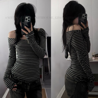   New  Áo tay dài sọc y2k có phối nón style punk   emo 