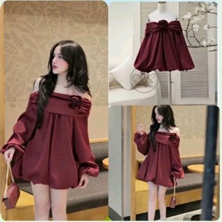  VÁY NOEL VÁY TRỄ VAI TAY DÀI DÁNG BÍ PHỒNG ĐÍNH BÔNG HỒNG VỪA DỄ THƯƠNG VỪA SANG CHẢNH KÈM QUẦN BẢO HỘ  