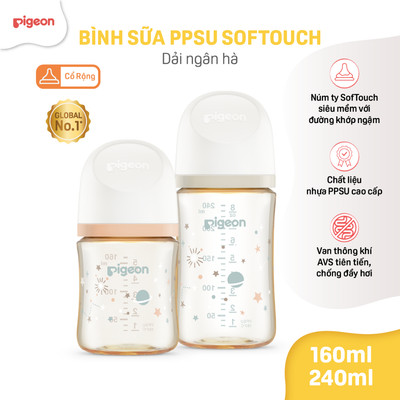 [PPSU] Bình sữa Pigeon chống đầy hơi cổ rộng cho bé sơ sinh núm ti siêu mềm chống sặc chính hãng 2