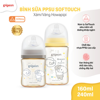 [PPSU] Bình sữa Pigeon chống đầy hơi cổ rộng cho bé sơ sinh núm ti siêu mềm chống sặc chính hãng 1
