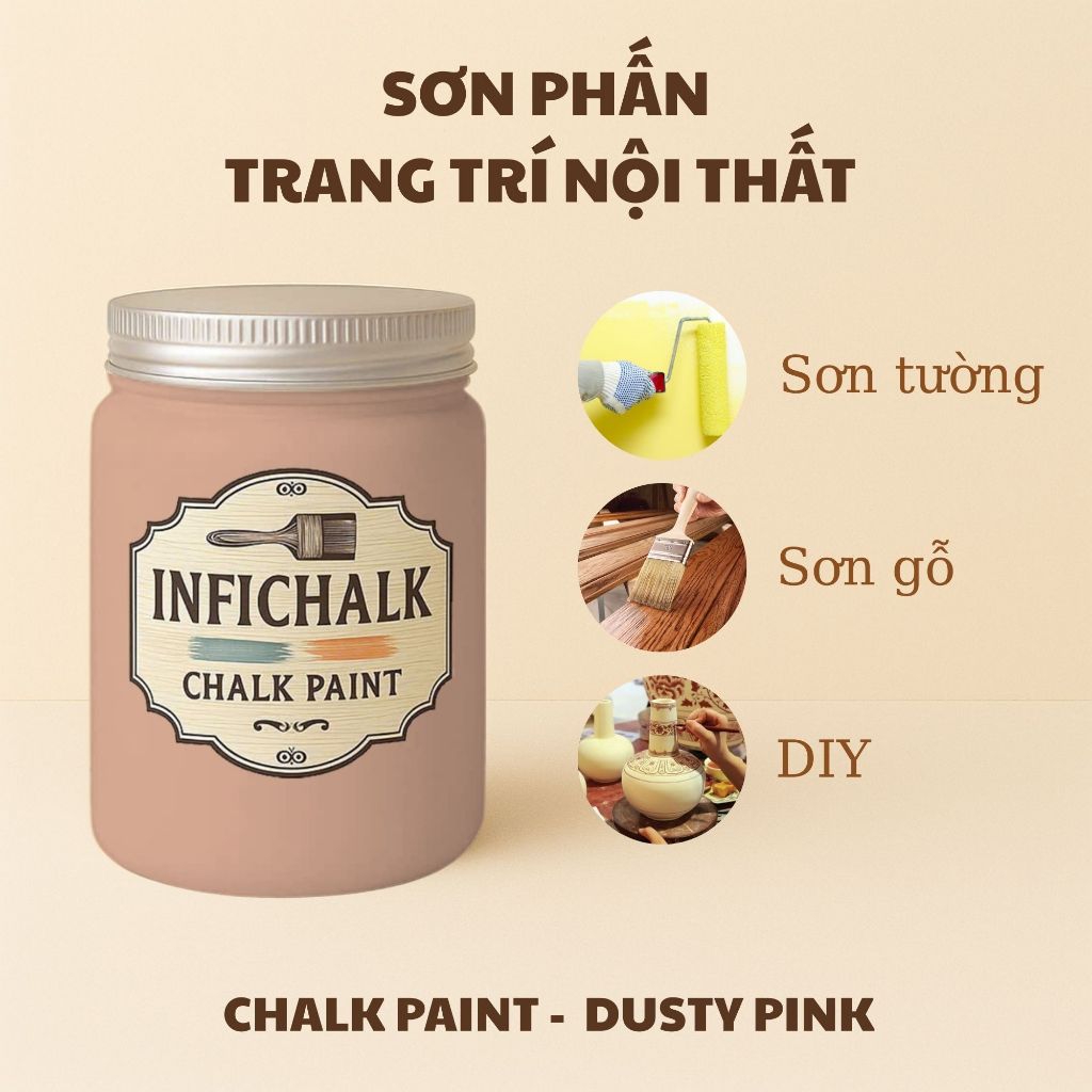 Sơn Phấn Eco (Chalk Paint) Hệ Nước Không Mùi, Màu Dusty Pink