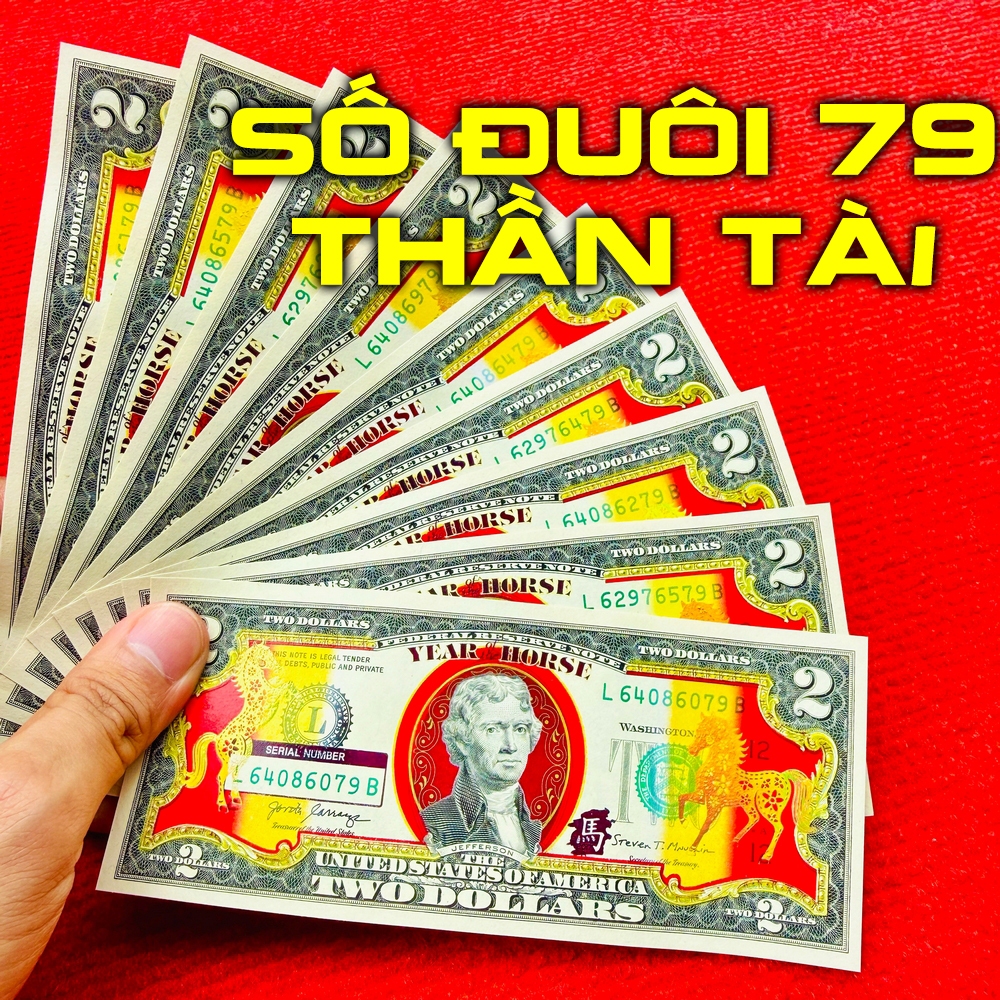 (số đuôi 79 THẦN TÀI] Bộ tiền lì xì 2 usd hình con Ngựa vàng Tết 2026 (đầy đủ phụ kiện)