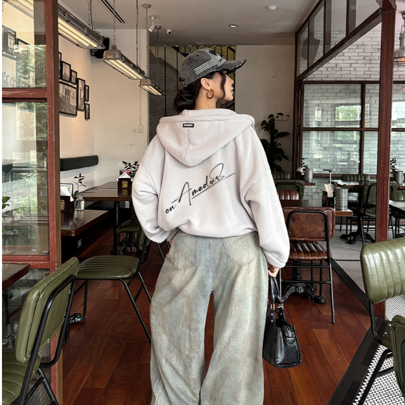 HOODIE ZIP in chữ kí AMADUS NỈ BÔNG & NỈ 2 DA Form Unisex Nam Nữ Kéo Khóa - AD11 | BigBuy360 - bigbuy360.vn