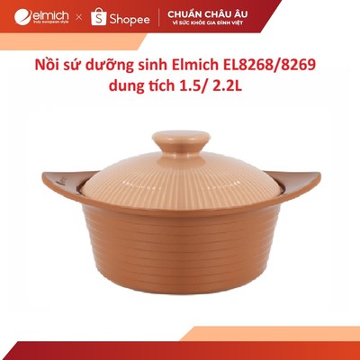 Nồi sứ dưỡng sinh cao cấp Elmich EL8268/8269 dung tích 1.5/ 2.2L ( có đáy từ )