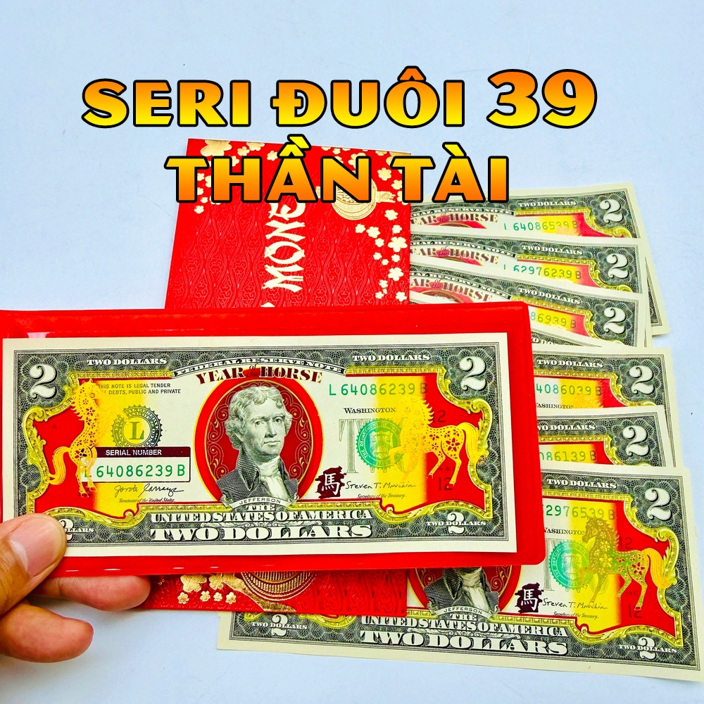 [TÔI RẺ HƠN] {SERI THẦN TÀI MAY MẮN 39} Tiền 2 USD hình con Ngựa Mạ Vàng Lì Xì Tết