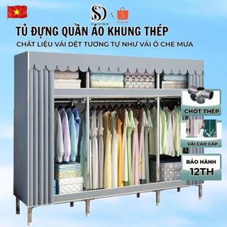  Tủ Quần Áo Tủ Vải Khung Thép Tủ Treo Quần Áo Kệ Đựng Đồ Lắp Ghép 2,3,4,5 Buồng Tủ Vải Rộng 2m5 