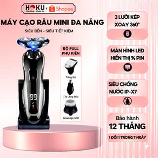 Máy Cạo Râu Đa Năng HOKU 3 Lưỡi Kép, Cạo Sát, Êm, Chống Nước Tuyệt Đối, Màn Hình LED Hiển Thị Pin MCR01